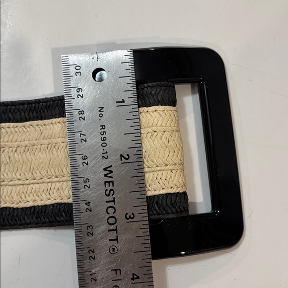 ZARA Woven Belt Black Cream Wide Stretch Statement Buckle Classic Chic - Picture 9 of 15